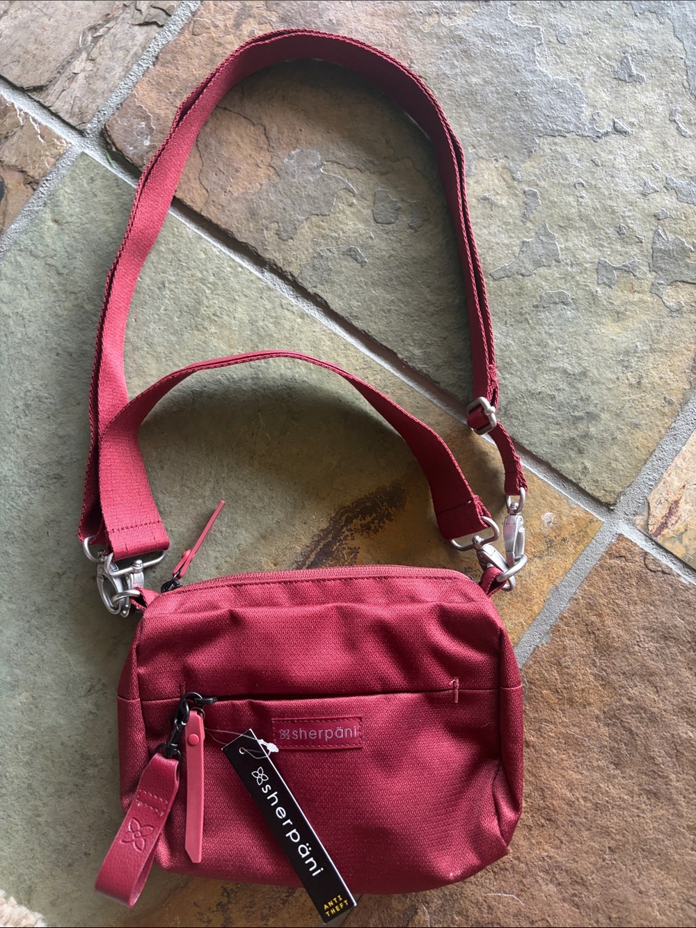 Sherpani Raspberry Red Crossbody Bag with Adjustable Strap